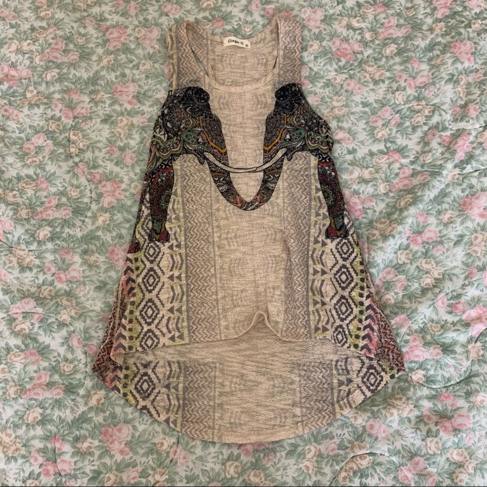 5/$25 Sale ☀️ Ginger G Tribal Print Elephants Knit Tank Top
